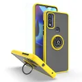 TJS Compatible with Motorola Moto G Pure 2021 Case, with Tempered Glass Screen Protector, Defender Metal Ring Magnetic Support Kickstand Heavy Duty Drop Protector Cover Phone Case (Yellow)
