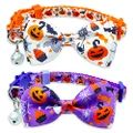Pohshido Halloween Cat Collar with Bell, Kitty Kitten Holiday Bow tie Collar Breakaway 2 Pack for Girl and Boys Male Female