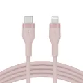 Belkin BOOST CHARGE↑Flex CAA009bt1MPK USB-C to Lightning Silicone Cable, Compatible with iPhone 13/12 / SE / 11 / XR, Rapid Charging, Heavy Duty, MFi Certified, PD Compatible, 3.3 ft (1 m), Pink