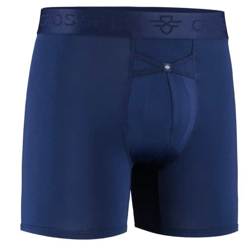 Crossfly Men's Underwear IKON 6" Boxer Shorts 24 Hour Comfort & Innovative Clever Access. Breathable & Soft., Navy, Small