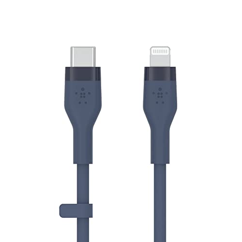 Belkin BOOST CHARGE↑Flex CAA009bt1MBL USB-C to Lightning Silicone Cable, Compatible with iPhone 13/12 / SE / 11 / XR, Rapid Charging, Heavy Duty, MFi Certified, PD Compatible, 3.3 ft (1 m), Blue