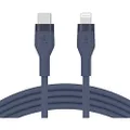 Belkin BOOST CHARGE↑Flex CAA009bt1MBL USB-C to Lightning Silicone Cable, Compatible with iPhone 13/12 / SE / 11 / XR, Rapid Charging, Heavy Duty, MFi Certified, PD Compatible, 3.3 ft (1 m), Blue
