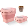 SUT Pink Dog Food Storage Container with lids ,30 Lbs Collapsible Pet Cat Storage Container with Wheels, 50 Lbs Airtight Food Storage Containers for Cereal Flour Rice ,Leakproof Sealable Dry Holder