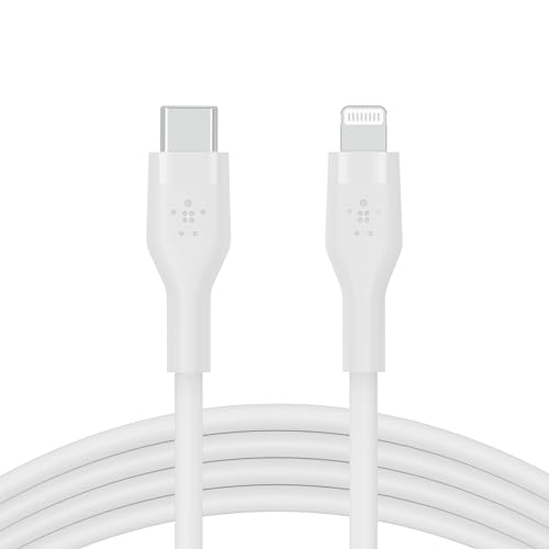 Belkin BOOST CHARGE↑Flex CAA009bt1MWH USB-C to Lightning Silicone Cable, Compatible with iPhone 13/12 / SE / 11 / XR, Rapid Charging, Heavy Duty, MFi Certified, PD Compatible, 3.3 ft (1 m), White