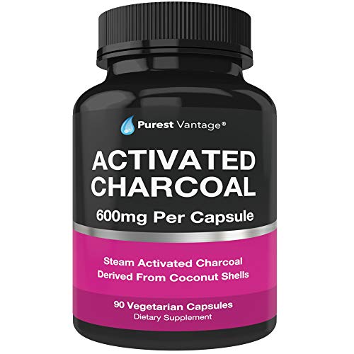 Pure Organic Activated Charcoal Capsules - 600mg per Capsule, 90 Veggie Cap Pills Used for Gas, Bloating, Teeth Whitening and More