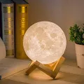 Mydethun 3D Moon Lamp with 5.9 Inch Wooden Base - LED Night Light, Mood Lighting with Touch Control Brightness for Bedroom, Kids, Gifting, Halloween, New Year - White & Yellow