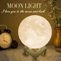 Mydethun Moon Lamp - Gifts for Dad, Home Décor, with Brightness Control, LED Night Light, Bedroom, Sleep Training Meditation, Birthday Gifts for Women, with Wooden Base, 7.1 inch, White & Yellow