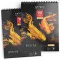 ARTEZA Spiral-Bound Black Sketch Pad, Heavyweight Paper, 11 X 14 Inches, 90lb/150gsm, 30 Sheets, Pack of 2, for Graphite & Colored Pencils, Charcoal, Oil Pastels, Gel Pens, Chalk