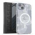 Encased Magnetic Case Designed for iPhone 14 Clear Case with Design with Screen Protector - Compatible with MagSafe Phone Accessories (White Lace Leaf)