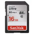 SanDisk Ultra SDHC Memory Card, Class 10, 80MB/s, 16GB,Grey, Black
