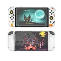 Halloween Decoration Switch OLED Case, Switch OLED Protective Case with TPU Joycon Covers and Glass Screen Protector and Thumb Grip Caps