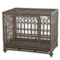 SMONTER Heavy Duty Dog Crate Strong Metal Pet Kennel Playpen with Two Prevent Escape Lock, Large Dogs Cage with Wheels, Y Shape, Brown (Strengthen-38INCH, Brown)