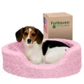 Furhaven Pet Dog Bed - Round Oval Cuddler Ultra Plush Faux Fur Nest Lounger Pet Bed for Dogs and Cats, Pink, Medium