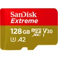 SanDisk Extreme microSDXC UHS-I Memory Card, 128GB, V30, U3, C10, A2, 190MB/s R, 130MB/s W (SDSQXAA-128G-GN6MN)