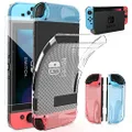 HEYSTOP Case Compatible with Nintendo Switch Dockable Clear TPU Protective Case Cover Compatible with Nintendo Switch Grip with a Switch Tempered Glass Screen Protector and 6 Thumb Stick Caps