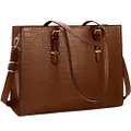 Laptop Bag for Women 15.6 inch Laptop Tote Bag Leather Classy Computer Briefcase for Work Waterproof Handbag Professional Shoulder Bag Women Business Office Bag Large Capacity Coffee
