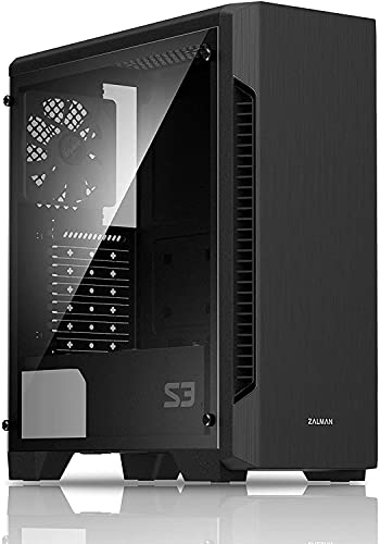 Zalman S3 TG ATX Mid-Tower Desktop PC Case, 3 x Pre-Installed 120mm Zalman Quiet Fans (Support up to 8 Fans), Support GPUs up to 330mm, Full Tempered Glass Side Panel, USB 3.0