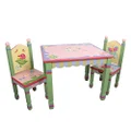 Fantasy Fields - Magic Garden Thematic Hand Crafted Kids Wooden Table & 2 Chairs Set Imagination Inspiring Hand Crafted & Hand Painted Details Non-Toxic, Lead Free Water-Based Paint, Pink Flower