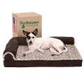 Furhaven Memory Foam Dog Bed for Medium/Small Dogs w/Removable Bolsters & Washable Cover, For Dogs Up to 35 lbs - Two-Tone Plush Faux Fur & Suede L Shaped Chaise - Espresso, Medium