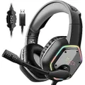 EKSA USB Gaming Headset for PC - Computer Headphones with 7.1 Surround Sound Stereo Noise Canceling Mic/Microphone RGB Light - Gaming Headphones for PS4/PS5 Console Laptop