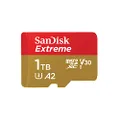SanDisk 1TB Extreme microSDXC UHS-I Memory Card with Adapter - C10, U3, V30, 4K, 5K, A2, Micro SD Card- SDSQXAV-1T00-GN6MA, Gold/Red