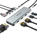 USB C Docking Station,WAVLINK 13 in 1 Multiport USB C Adapter Triple Display for MacOS and Windows,USB C Hub with 2 HDMI 4K, DisplayPort, 5 USB, 87W PD, Gigabit Ethernet,SD/TF Card Reader,Mic/Audio