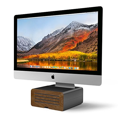 Twelve South HiRise Pro for iMac/Displays/Monitors | Height-adjustable stand w/storage, reversible front + leather inlay