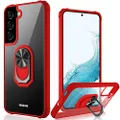 LUMARKE Compatible with Galaxy S22 Case,Crystal Clear Anti-Yellow Slim-fit Acrylic Protective Phone Case with Magnetic Ring Kickstand for Samsung Galaxy S22 6.1" Red