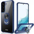 LUMARKE Compatible with Galaxy S22 Case,Crystal Clear Anti-Yellow Slim-fit Acrylic Protective Phone Case with Magnetic Ring Kickstand for Samsung Galaxy S22 6.1" Blue