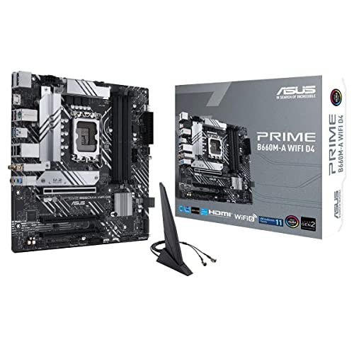 ASUS Prime B660M-A WiFi D4 LGA 1700(Intel 12th Gen) mATX Motherboard (PCIe 4.0,Intel Wi-Fi 6,DDR4,2xM.2 Slots, 1Gb LAN, DP,2 x HDMI, Rear USB 3.2 Gen 2, Front USB 3.2 Gen 1 Type-C, Aura Sync)