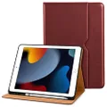 DTTO for iPad 9th/8th/7th Generation 10.2 Inch Case 2021/2020/2019, Premium Leather Business Folio Stand Cover with Apple Pencil Holder - Auto Wake/Sleep and Multiple Viewing Angles, Burgundy Red