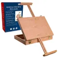 U.S. Art Supply Newport Medium Adjustable Wood Table Sketchbox Easel, Premium Beechwood - Portable Wooden Artist Desktop Case - Store Organize Art Paint Markers, Sketch Pad - Tabletop Drawing Painting