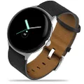 Miimall Compatible for Google Pixel Watch Band Leather, Durable Vintage Genuine Leather Band Replacement Strap for Google Pixel Watch 2022 Accessories [Stainless Steel Clasp]-Black