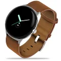 Miimall Compatible for Google Pixel Watch Band Leather, Durable Vintage Genuine Leather Band Replacement Strap for Google Pixel Watch 2022 Accessories [Stainless Steel Clasp]-Brown