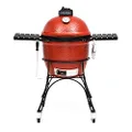 Kamado Joe® Classic Joe™ I Premium 18-inch Ceramic Charcoal Grill and Smoker in Red with Cart, Side Shelves, Grill Gripper, and Ash Tool. 250 Cooking Square Inches, 2 Tier Cooking System, Model KJ23RH