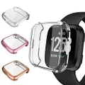 3 Packs Screen Protector Compatible Fitbit Versa, GHIJKL Ultra Slim Soft Full Cover Case for Fitbit Versa (Versa: Clear, Rose Gold, Rose Pink)