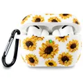 Airpod Pro Case Soft Silicone - LitoDream Case Cover Flexible Skin for Apple AirPods Pro Charging Case Cute Women Girls Protective Skin with Keychain - White/Sunflower