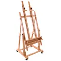 U.S. Art Supply Extra Large Double Mast Wooden H-Frame Studio Floor Easel with Artist Storage Tray - Adjustable, Tilts Flat, Premium Beechwood Canvas Painting Holder Stand - Pro Locking Caster Wheels