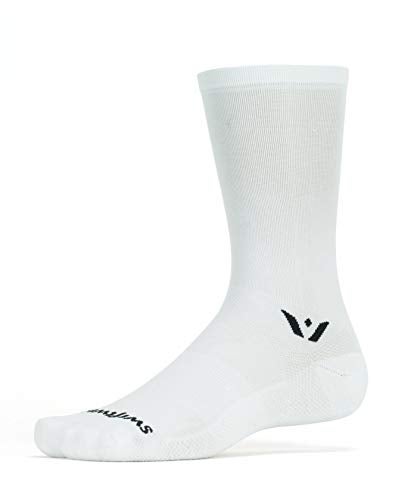 Swiftwick- ASPIRE SEVEN Cycling Socks for Men & Women | Firm Compression Fit, Lightweight, Tall Crew | White, Large