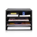 eMerit Wood Desktop Organizer Paper Storage Letter Tray File Sorter for Home Office,Black