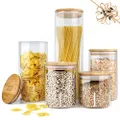 Urban Green Glass Jar with Bamboo Lids, Glass Airtight food Storage Containers, Glass Canister set, Spice Jar, Glass storage containers with lids, Pantry Organization and Storage set of 5