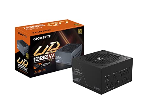 GIGABYTE Ud1000Gm Pg5 1000W Pcie5.0 Modular Atx Power Supply Ud Ultra Durable 80+Gold Pcie Gen5 Compliant Full Modular 120Mm Smart Control Fan, Flat Cable (Gp-Ud1000Gm Pg5)