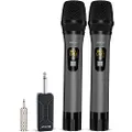 Wireless Microphone, Bietrun UHF Metal Dual Handheld Cordless Dynamic Mic System with Rechargeable Receiver, 1/4‘’Output, for Karaoke, Church, Speech, Wedding, Party Singing(160 ft Range)-Auto Connect