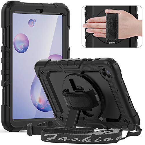 Timecity Case for Galaxy Tab A 8.4 Inch 2020, SM-T307 Case, with Stylus Holder Screen Protector/Swivel Stand/Hand Strap/Shoulder Strap, Heavy Duty Protective Tablet Case for SM-T307U- Black