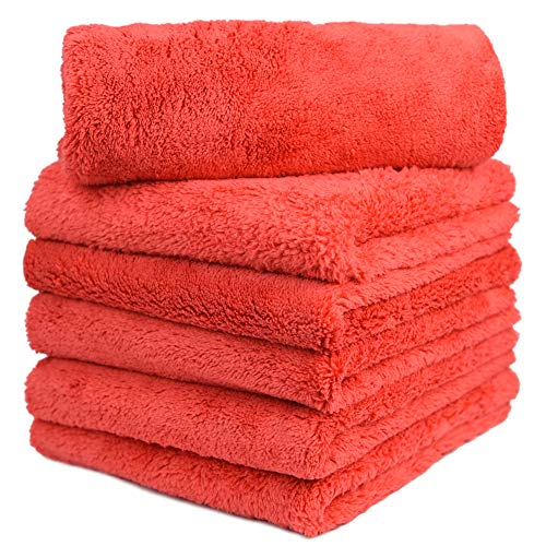 CARCAREZ Microfiber Car Wash Drying Towels Professional Grade Premium Microfiber Towels for Car Wash Drying 450GSM 16 in.x 16 in. Pack of 6 (6 Pack, Red)