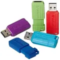 Verbatim 16GB Pinstripe USB 2.0 Flash Drive Retractable Thumb Drive with Microban Antimicrobial Product Protection- 5 Pack - Multicolor (Green, Blue, Red, Purple, Cyan)
