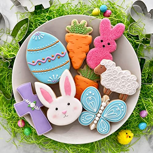Easter Cookie Cutters 7-Pc Set Made in USA by Ann Clark, Easter Bunny, Egg, Holy Cross, Carrot, Butterfly, Lamb