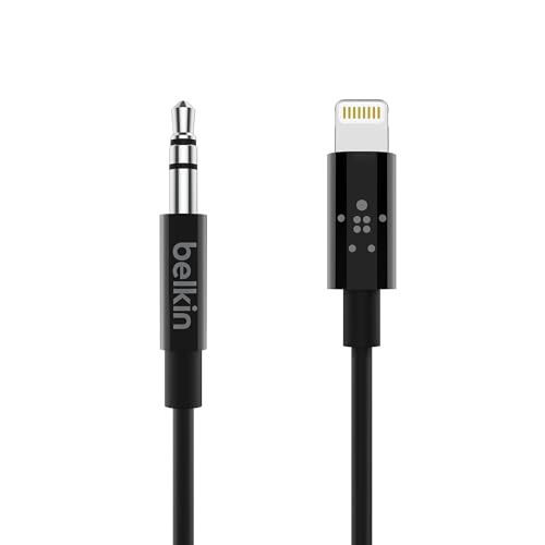 Belkin AV10172bt03-BLK 3.5mm Audio Cable with Lightning Connector, MFi-Certified Lightning to Aux Cable for iPhone (3-feet, Black)