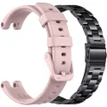 EANWireless Compatible for Garmin Lily Band, Silicone Sport Strap + Metal Classic Stainless Steel Replacement Slim Accessory Fit for Garmin Lily Smartwatch Women Dressy, Black+Pink