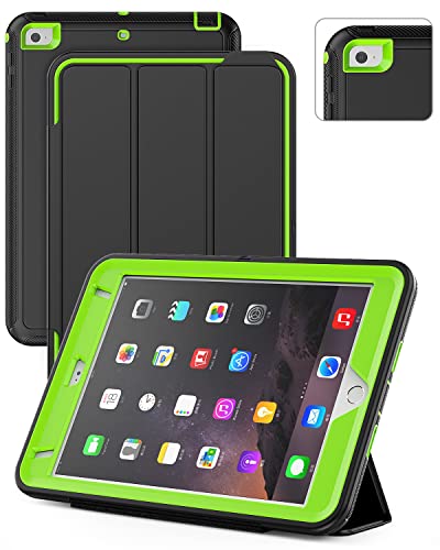 SEYMAC for iPad mini 5 / Mini 4 Case 7.9", Sturdy Heavy Duty Shockproof Protection Folio Stand Case with Smart Cover Auto Sleep/Wake for iPad mini 5th / 4th Generation, Black/Green